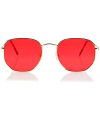 Square Minimalist Hexagonal Metal Frame Color Tinted/Clear Flat Lens Sunglasses A021 - Z.gold/ Red - CI180G5EC2I $22.77