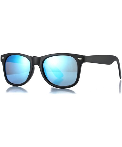 Sport Classic Polarized Sunglasses Unisex Square Horn Rimmed Design - A5 Matte Black/Blue Mirrored - CS186HEC8N9 $11.48