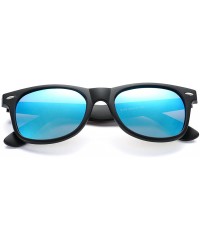 Sport Classic Polarized Sunglasses Unisex Square Horn Rimmed Design - A5 Matte Black/Blue Mirrored - CS186HEC8N9 $19.30