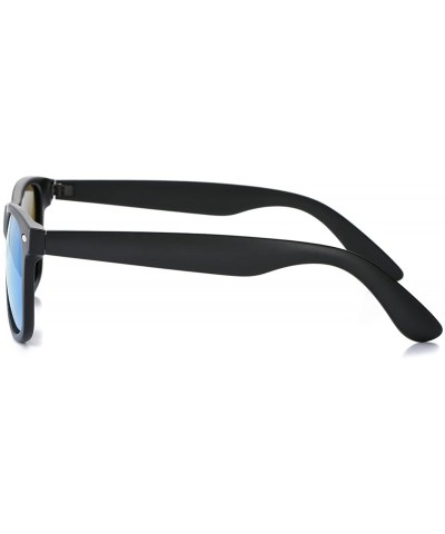 Sport Classic Polarized Sunglasses Unisex Square Horn Rimmed Design - A5 Matte Black/Blue Mirrored - CS186HEC8N9 $11.48