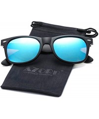 Sport Classic Polarized Sunglasses Unisex Square Horn Rimmed Design - A5 Matte Black/Blue Mirrored - CS186HEC8N9 $19.30