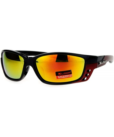 Rectangular Air Vent Plastic Color Mirror Warp Rectangular Sport Sunglasses - Red - C412DUJW5RP $19.10