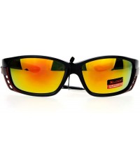 Rectangular Air Vent Plastic Color Mirror Warp Rectangular Sport Sunglasses - Red - C412DUJW5RP $12.15