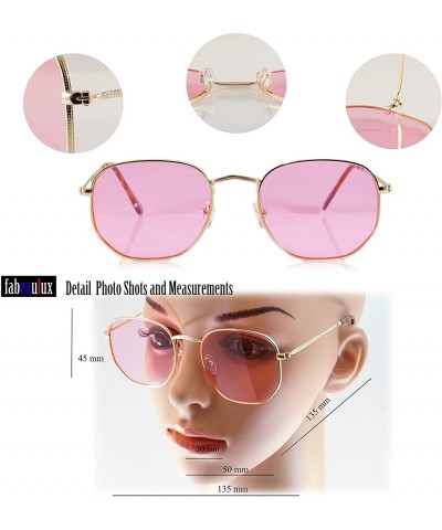 Square Minimalist Hexagonal Metal Frame Color Tinted/Clear Flat Lens Sunglasses A021 - Z.gold/ Red - CI180G5EC2I $11.38