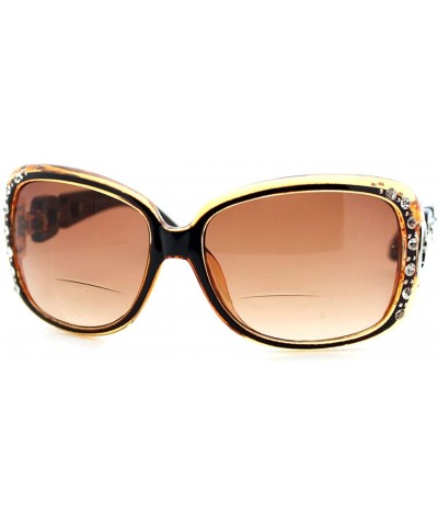 Square Womens Bifocal Lens Sunglasses Oversized Square Rhinestone Frame - Brown - CX126BK9NJ3 $20.36