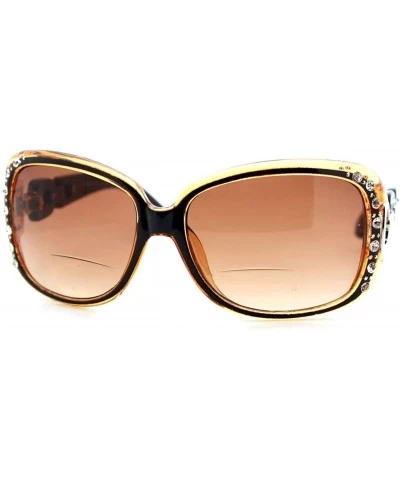 Square Womens Bifocal Lens Sunglasses Oversized Square Rhinestone Frame - Brown - CX126BK9NJ3 $19.30