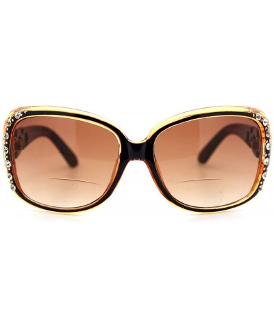 Square Womens Bifocal Lens Sunglasses Oversized Square Rhinestone Frame - Brown - CX126BK9NJ3 $11.10