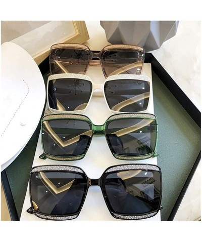 Oversized Shiny Frame Polarized Oversized Sunglasses for Women Thin Face Shades - White - CU1906DUCQR $13.97