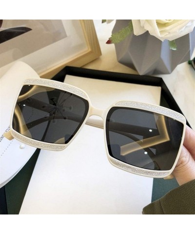 Oversized Shiny Frame Polarized Oversized Sunglasses for Women Thin Face Shades - White - CU1906DUCQR $13.97