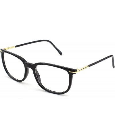 Oversized Fashion Metal Temple Horn Rimmed Clear Lens Glasses - Shiny Black - C012799G3IJ $10.55