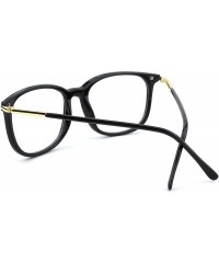 Oversized Fashion Metal Temple Horn Rimmed Clear Lens Glasses - Shiny Black - C012799G3IJ $10.55