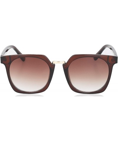 Round Modern Oversized Sunglasses for Men & Women Retro Square Sunnies - Brown Frame/Brown Lens - CH18U65R7SK $21.49
