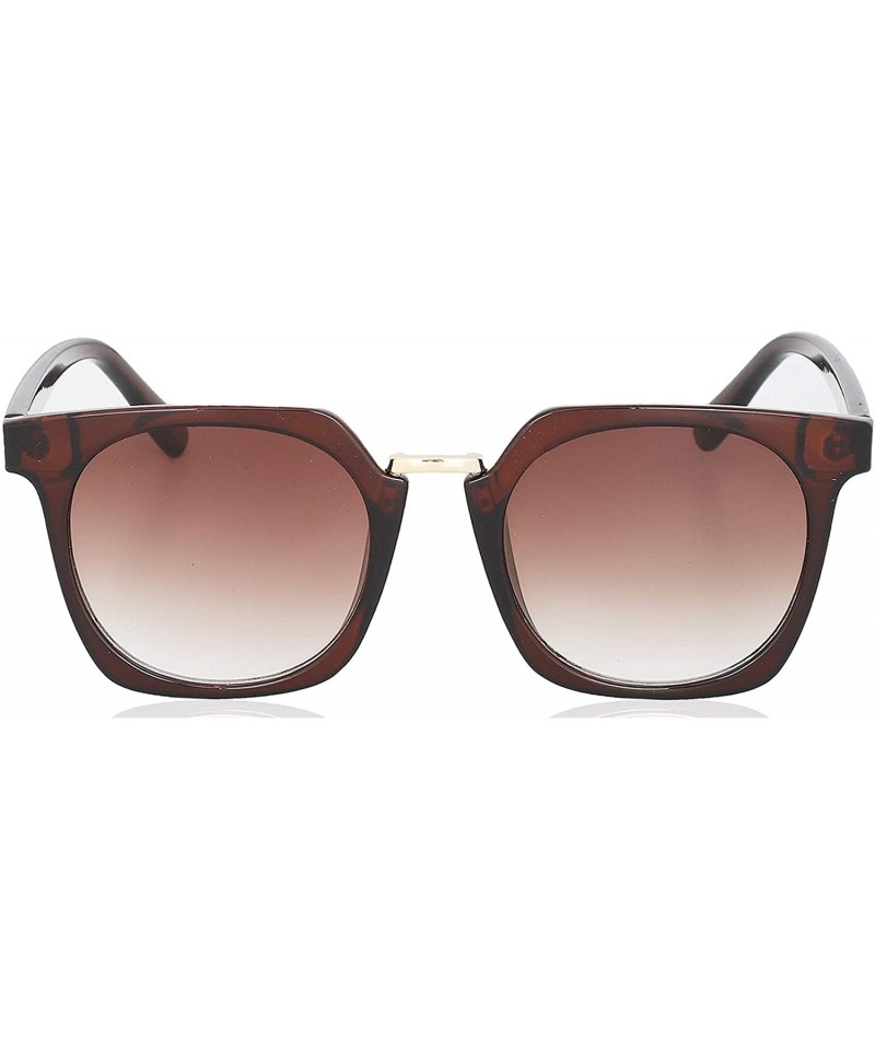 Round Modern Oversized Sunglasses for Men & Women Retro Square Sunnies - Brown Frame/Brown Lens - CH18U65R7SK $14.23