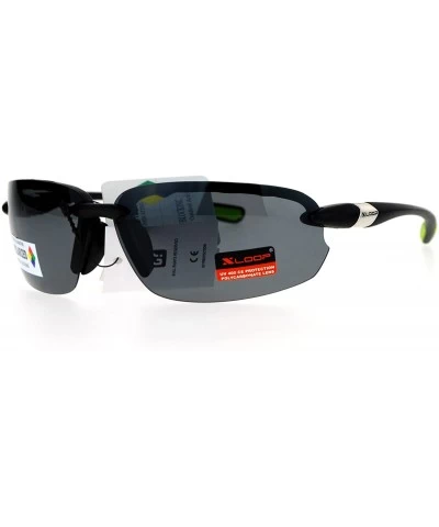 Sport Polarized Lens Sunglasses Rimless Sports Oval Rectangular Frame - Black Green - CX12J532QTR $22.49
