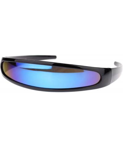 Wrap Cyclops Robot Costume Sunglasses Party Rave Futuristic Mirror Lens - Black (Blue Mirror) - CJ18880E8M5 $9.85