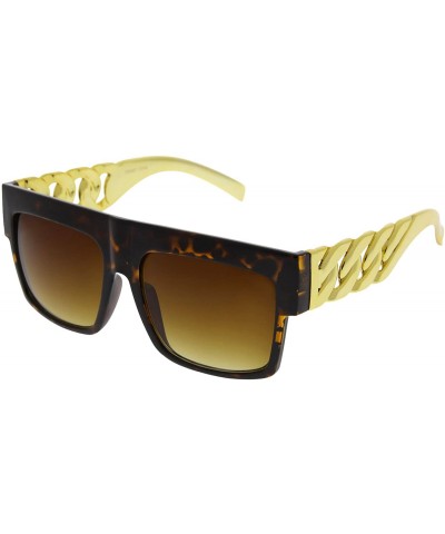 Oversized Chain Temple Gold Plastic Oversized Flat Top Hip Hop Thick Celebrity Sunglasses - Tortoise - C611LJ25BO5 $23.65
