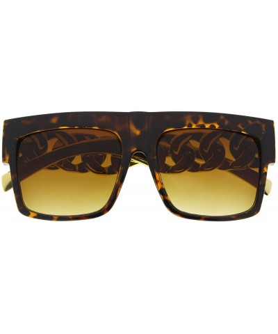 Oversized Chain Temple Gold Plastic Oversized Flat Top Hip Hop Thick Celebrity Sunglasses - Tortoise - C611LJ25BO5 $11.35