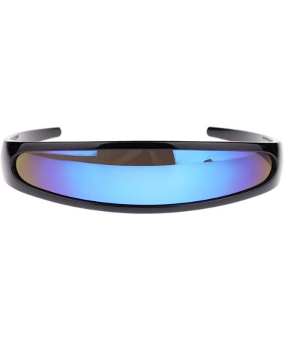 Wrap Cyclops Robot Costume Sunglasses Party Rave Futuristic Mirror Lens - Black (Blue Mirror) - CJ18880E8M5 $19.69