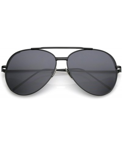 Aviator Classic Crossbar Metal Slim Arms Color Mirrored Teardrop Flat Lens Aviator Sunglasses 56mm - Black / Smoke Mirror - C...