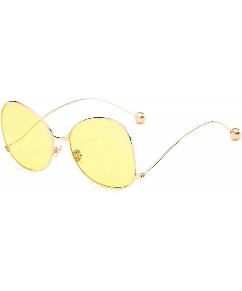 Round Women Metal Round Oversized Butterfly Shape Tinted Colored Lens Fashion Sunglasses - Yellow - CK18WQ6A77L $23.37
