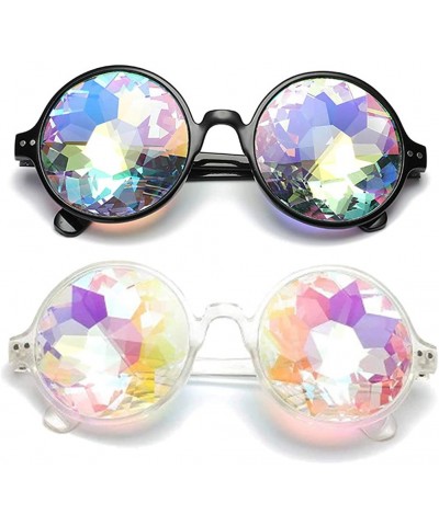 Goggle Kaleidoscope Glasses-Halloween Rave Rainbow Crystal Lens Steampunk Goggles - Black+clear(round) - CL18ONYOMKR $19.64