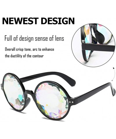 Goggle Kaleidoscope Glasses-Halloween Rave Rainbow Crystal Lens Steampunk Goggles - Black+clear(round) - CL18ONYOMKR $19.64