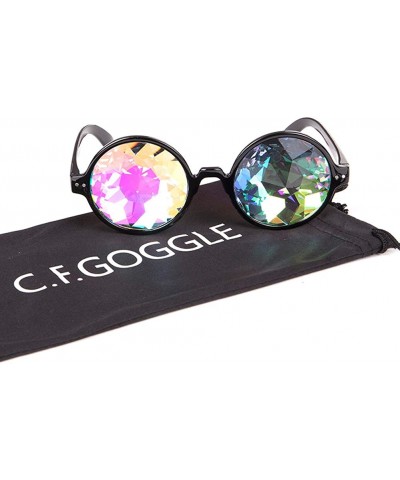 Goggle Kaleidoscope Glasses-Halloween Rave Rainbow Crystal Lens Steampunk Goggles - Black+clear(round) - CL18ONYOMKR $19.64