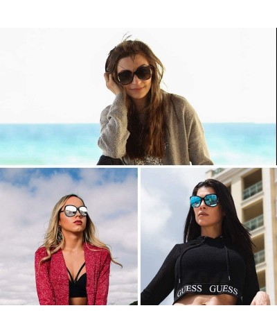 Oversized Oversized Polarized Sunglasses for Women TR90 Fashion Designer Shades - Black Frame / Silver Mirrored Lens - C5196E...