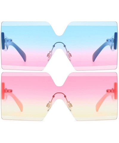 Square Oversized Square Sunglasses for Women Rimless Frame Candy Color Transparent Glasses - CF18INOLNII $24.98