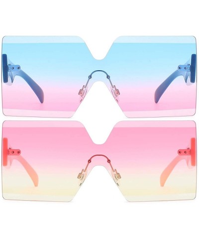 Square Oversized Square Sunglasses for Women Rimless Frame Candy Color Transparent Glasses - CF18INOLNII $39.86
