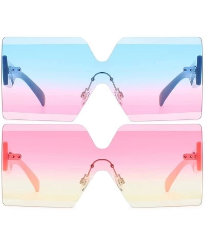 Square Oversized Square Sunglasses for Women Rimless Frame Candy Color Transparent Glasses - CF18INOLNII $39.86