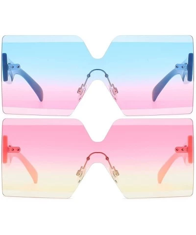 Square Oversized Square Sunglasses for Women Rimless Frame Candy Color Transparent Glasses - CF18INOLNII $24.98