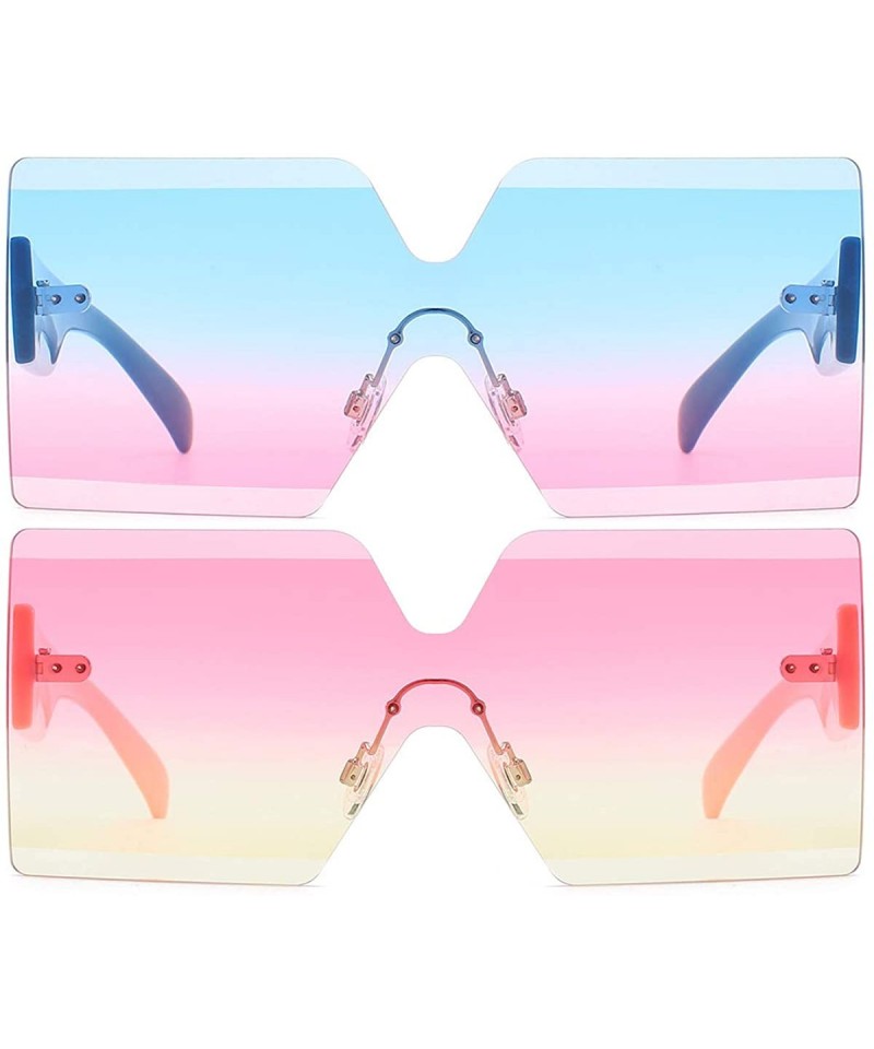 Square Oversized Square Sunglasses for Women Rimless Frame Candy Color Transparent Glasses - CF18INOLNII $24.98