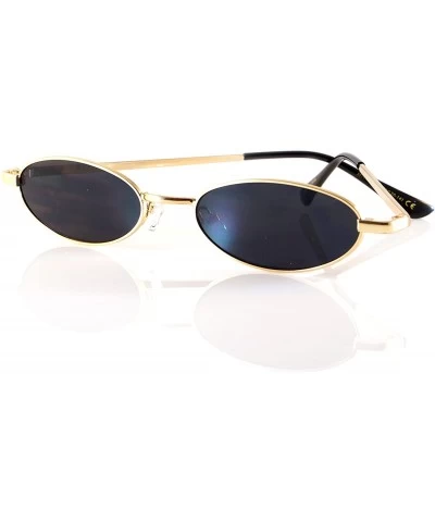 Round Vintage Slim Wide Open Oval Flat Lens Smoke Color Tinted Sunglasses A176 - Black Smoke - CJ18GD5QI34 $24.44