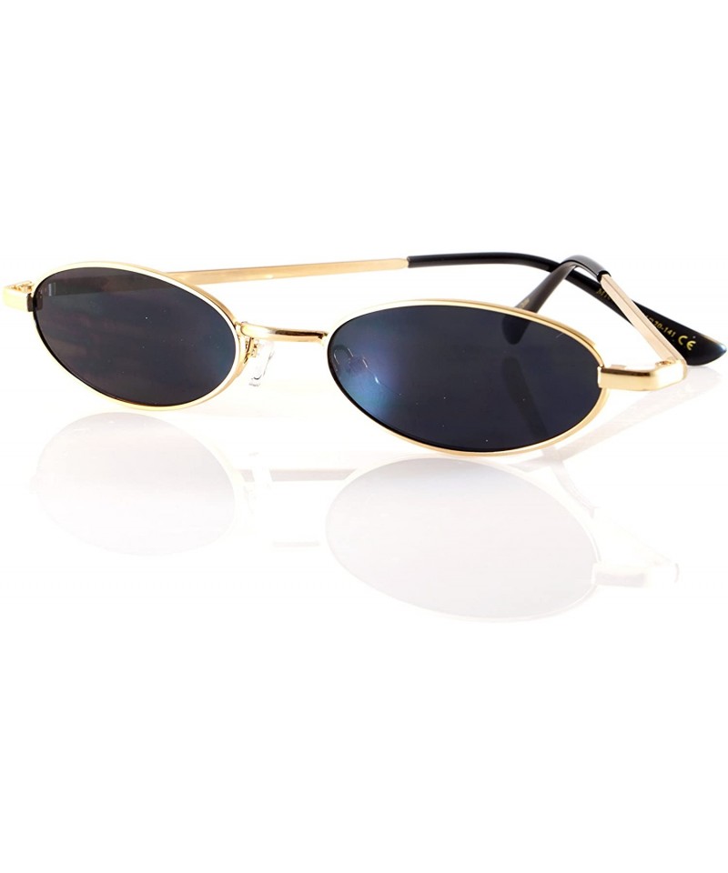 Round Vintage Slim Wide Open Oval Flat Lens Smoke Color Tinted Sunglasses A176 - Black Smoke - CJ18GD5QI34 $9.52