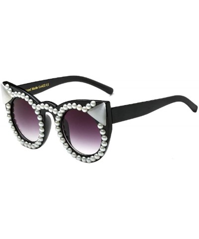 Round Female Plastic Round Frame With Rhinestones Decoration Sunglasses - White Black A2 - CN18W7G0ML2 $56.15