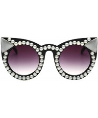Round Female Plastic Round Frame With Rhinestones Decoration Sunglasses - White Black A2 - CN18W7G0ML2 $29.17