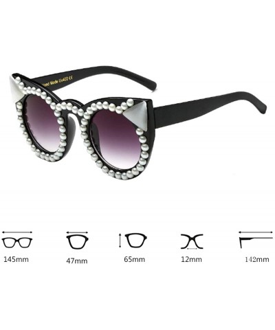 Round Female Plastic Round Frame With Rhinestones Decoration Sunglasses - White Black A2 - CN18W7G0ML2 $29.17