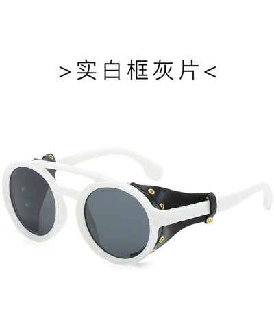 Round Polarized sunglasses polarized Europe personality - White Frame Gray - CU18X9Y76A2 $47.01