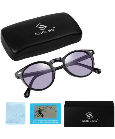 Round Photochromic Polarized Sunglasses Men Women Anti Glare Driving Eyewear Glasses - Purple - CO18YSXE0M0 $35.83