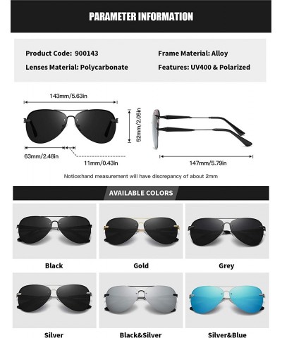 Aviator Polarized Aviator Sunglasses for Men Driving Fishing UV Protection - Silver - CI18Y9R697O $13.75