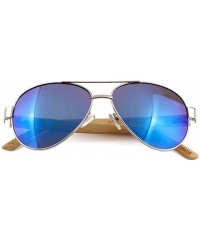 Oversized Men Women Aviator Polarized Wood Sunglasses UV400 - Silver Frame Blue Lens - CD18369N5I2 $25.62