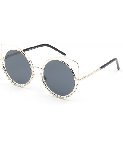 Cat Eye Women's Metal Crystal Studded Dual Rim Cat-Eye Sunglasses - Gold - Black - CX18QG0SW2D $14.97