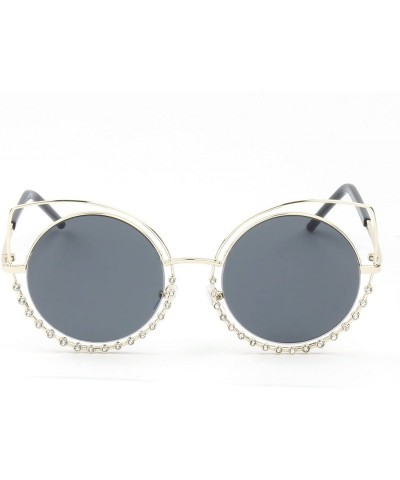 Cat Eye Women's Metal Crystal Studded Dual Rim Cat-Eye Sunglasses - Gold - Black - CX18QG0SW2D $14.97