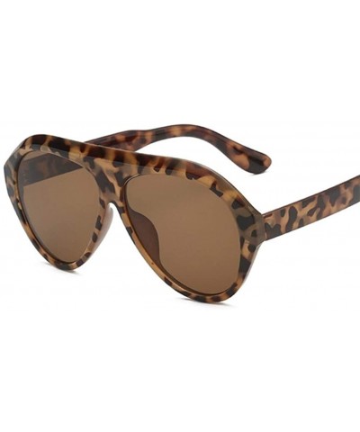 Shield Retro Thick Frame Black Pilot Sunglasses Women Ladies Mirror Lens Shield Sun Glasses For Female - Red Leopard - C91998...