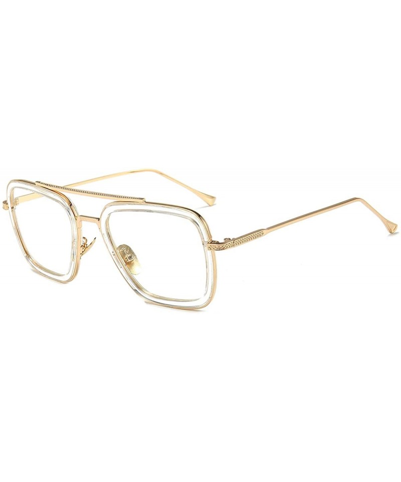 Sport Vintage Aviator Square Sunglasses for Men Women Gold Frame Retro Brand Designer Classic Tony Stark Sunglasses - CX18OUZ...