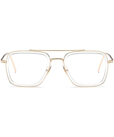 Sport Vintage Aviator Square Sunglasses for Men Women Gold Frame Retro Brand Designer Classic Tony Stark Sunglasses - CX18OUZ...