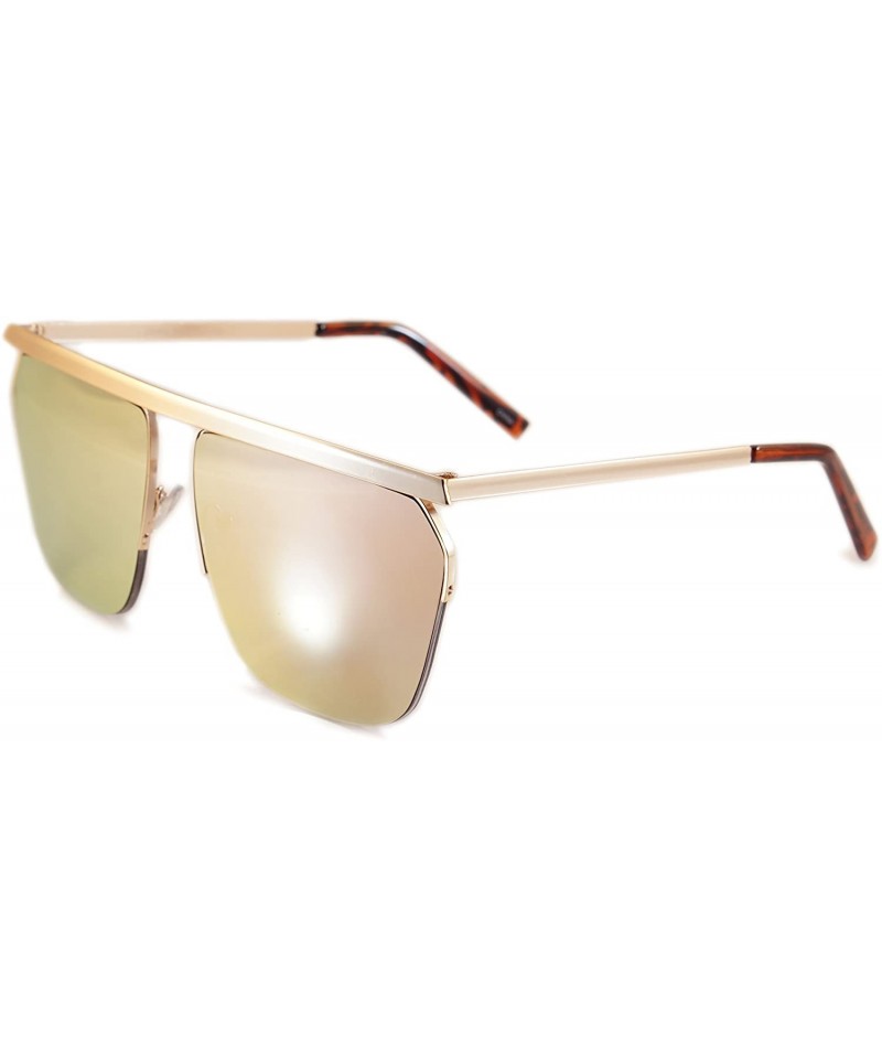 Oversized Unisex Fearless Bold Flat Top Brow-Bar Mirrored Sunglasses A054 - Gold/ Pink Revo - C11885G4S3D $14.76