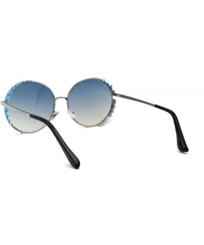 Round Womens Large Rhinestone Visor Trim Round Circle Lens Sunglasses - Silver Blue - CZ1972X07SS $16.39