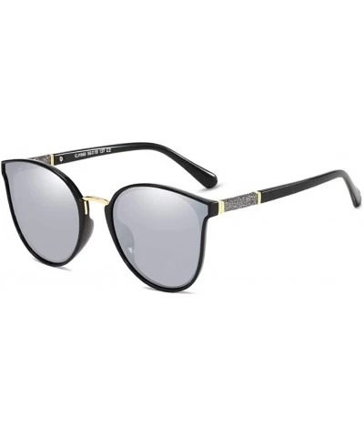 Round Women Sunglasses Retro Black Drive Holiday Round Polarized UV400 - Silver - CR18R82M5SR $9.45